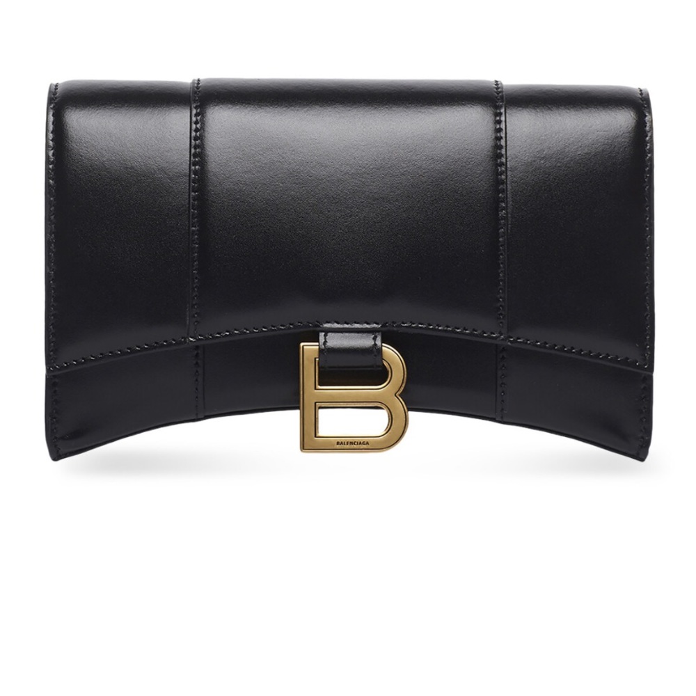 Balenciaga WOMEN'S HOURGLASS WALLET ON CHAIN BOX IN BLACK